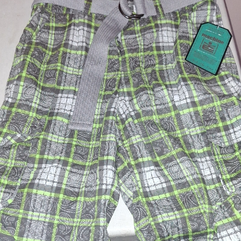 Machine Gray and Green Plaid Shorts